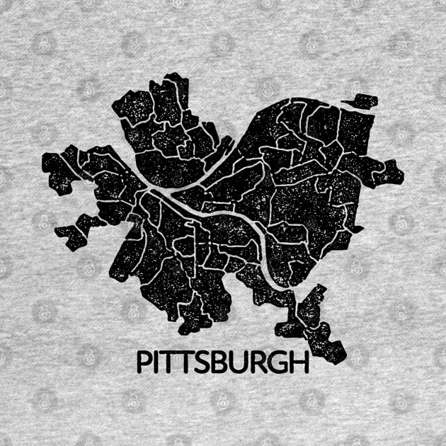 Pittsburgh Neighborhoods Map Simple Distressed by ObiPatricKenobi